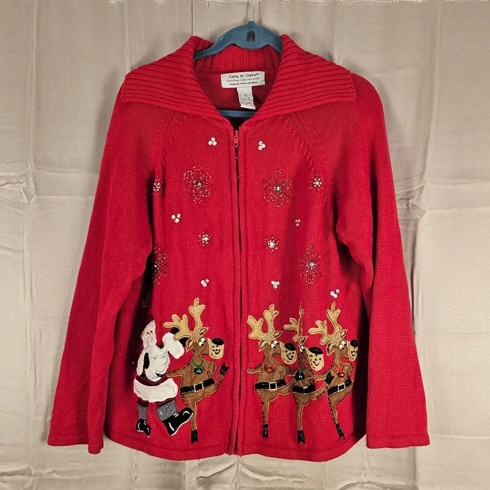 Vintage‎ Carly St Claire 2004 Christmas Collection Full Zip Cardigan Sweater XL